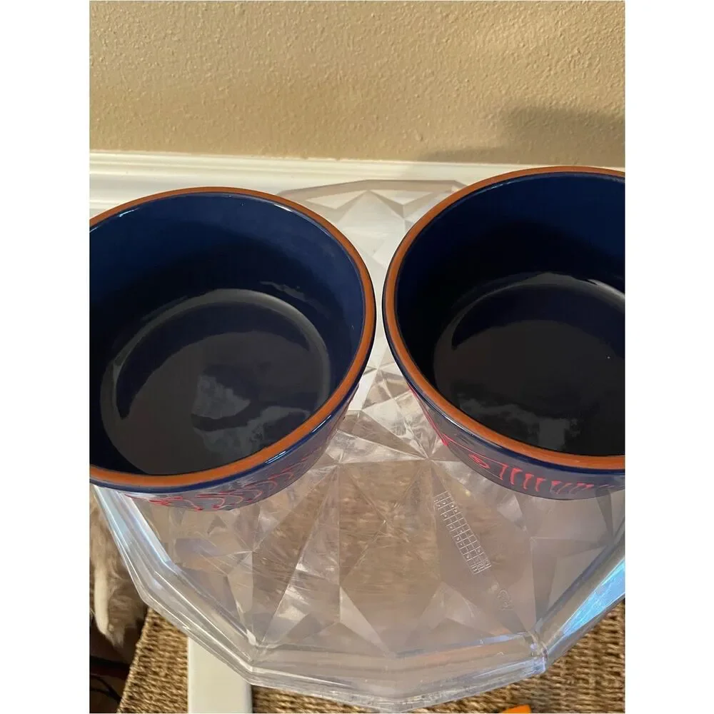 Crate & Barrel Shore Dark Navy Red Fish Bowls lot of 2